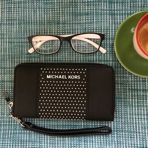 Michael Kors Black Studded Clutch Wristlet